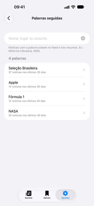 Palavras seguidas, no Gazeta