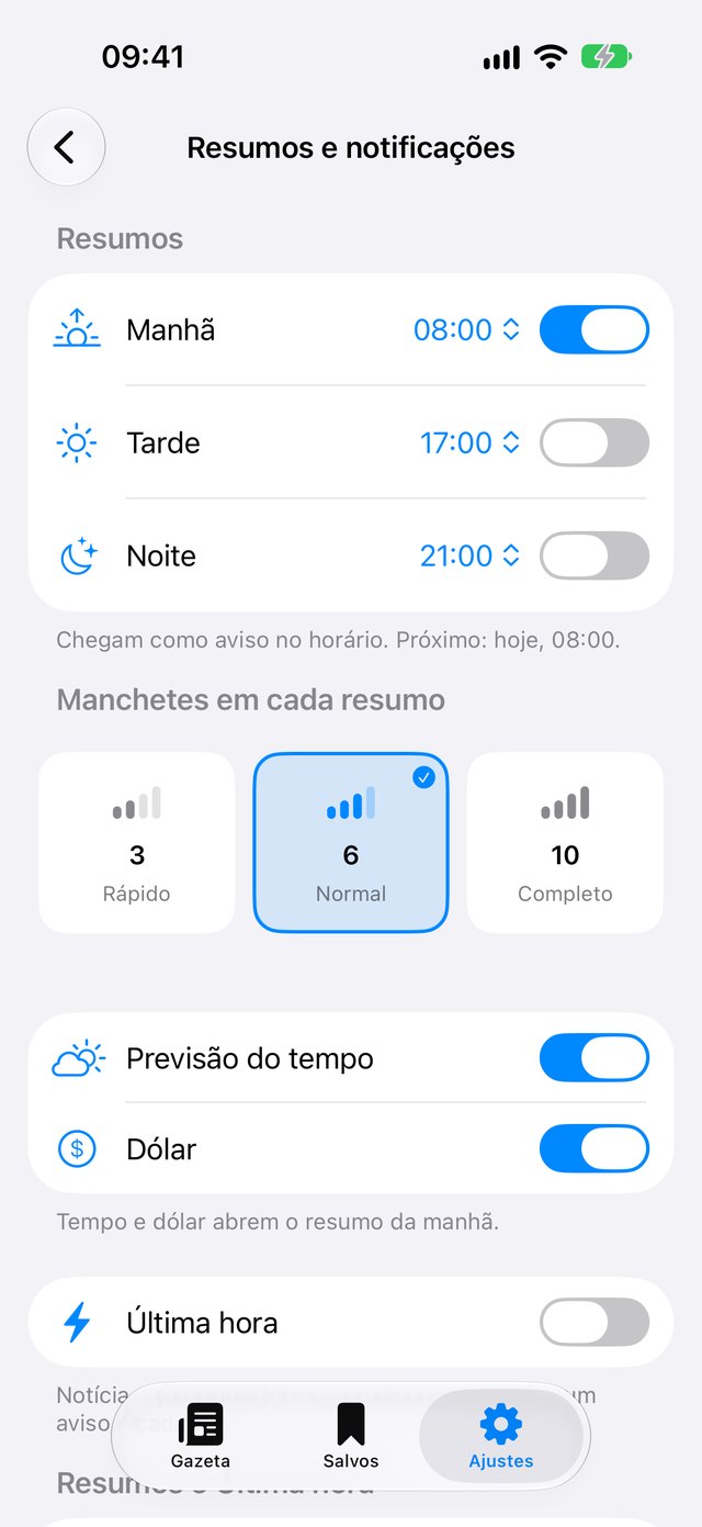 Resúmenes y notificaciones, en Gazeta
